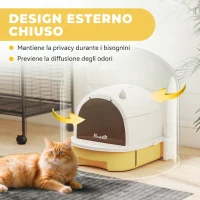 PawHut Lettiera per Gatti Chiusa con Vassoio Estraibile, Maniglia, Paletta e 2 Filtri al Carbone Attivo, Giallo(m-4)