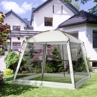 Outsunny Carpa de Jardín 3x3 m para 6-8 Personas con 4 Mosquiteras y 2 Puertas Protección UV50+ con Bolsa de Transporte Blanco(m-10)