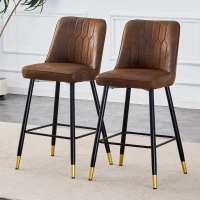 Lot de 2 tabourets de bar hauteur, design moderne et confortable, dossier incurvé et repose-pieds, 42x45x100 cm, Marron+Noir(m-4)