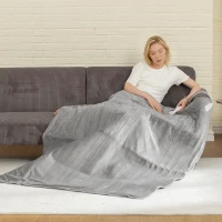 HOMCOM Electric Heated Blanket Throw 140 x 160cm with Dual Controllers, Machine Washable Heated Throw Blanket with Ultra Soft Flannel Fabric, 5 Heating Levels, 10 Hour Timer, Grey(m-8)