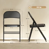 HOMCOM 2-delige set klapstoelen, draagbare bureaustoelen, stalen poten, opvouwbare stoel voor kantoor, ontvangst, wachtruimte, kunstleer, zwart(m-3)