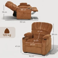 HOMCOM Poltrona Relax Reclinável Elétrica com Função Memória Apoia-Pés Controlo Remoto Bolsos Laterais Porta USB Porta-Copos Castanho(m-3)