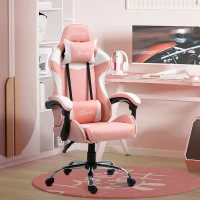 Vinsetto Cadeira Gaming Ergonômica Cadeira Reclinável com Altura Ajustável Apoio para a Cabeça e Lombar 63x67x122-130cm Rosa e Branco(m-10)