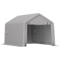 Outsunny Carport tente de garage 3 x 5,2 m, abri voiture extérieur carport pour voiture avec porte enroulable amovible gris(m-1)
