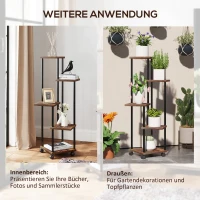 Outsunny Bloemenstandaard met 5 Niveaus, 5-Traps Plantenstandaard, Verspringend Ontwerp, Eenvoudig te Verplaatsen, Hout, Staal(m-7)