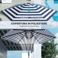 Outsunny Ombrellone da Giardino Inclinabile 2.3x2 m in Poliestere 180g/m², Ombrellone per Esterno da Terrazzo e Patio con Apertura a Manovella, Palo in Metallo e 6 Stecche, Blu e Bianco(m-6)