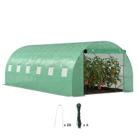 Outsunny Polytunnelkas met kunststofafdekking en stalen frame, begaanbare kastoog met oprolbare deuren, Groen(m-11)