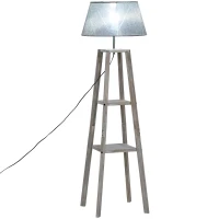HOMCOM Staande lamp met schappen, Scandinavische schemerlamp, lamp, linnen, grenen hout, natuurlijk, grijs, 45 x 45 x 148 cm schappen vloerlamp lamp grenen naturel grijs | Aosom.de(m-10)