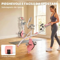 HOMCOM Cyclette Pieghevole 2 in 1, Resistenza Magnetica Regolabile 8 Livelli, Cyclette da Casa Silenziosa con Sensore Cardiaco, Sedile Regolabile, Bande Elastici, Schermo LCD, Ruote, Rosa(m-7)