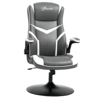 Vinsetto Gaming Chair Ergonomic Computer Chair with Adjustable Height Pedestal Base, Home Office Desk Chair PVC Leather Exclusive Swivel Chair Grey(m-1)