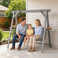 Outsunny Three-Seater Wooden Swing Bench, Dark Grey(m-10)