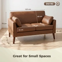 HOMCOM 2 Seater Sofa, 132 cm Modern Small Sofa with Solid Wood Legs and 2 Pillows for Small Space, Brown(m-3)