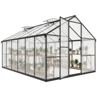 Outsunny Serre de jardin en aluminium polycarbonate, serre avec fenêtres supérieures réglables 363x247x205cm noir(m-11)