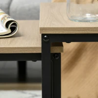HOMCOM Set van 3 bijzettafels, industrieel ontwerp, zwart stalen frame, tafelblad met houteffect(m-9)