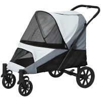 PawHut Passeggino per Cani Taglia Grande Pieghevole con Finestre a Rete, Cuscino e Guinzagli, 124x67x100 cm, Grigio(m-11)