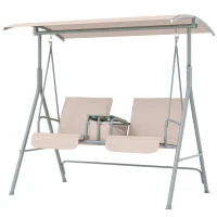 Outsunny Hollywoodschommel, tuinschommel, tweezits schommel met zonnedak, 175 x 112 x 165 cm, Beige(m-10)