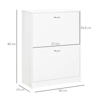 HOMCOM Armoire à Chaussures Meuble à Chaussures dim. 60L x 24l x 80H cm 2 Portes abattantes Blanc(m-3)