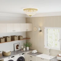 HOMCOM Crystal Chandelier Ceiling Light with 168 Octagonal Beads, Vintage 2-Light Flush Mount Ceiling Light for Living Room, Bedroom, Hallway, Dining Room, Gold Tone(m-7)