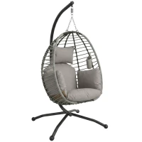 Outsunny Cadeira Supensa com Suporte com Cesta Dobrável Almofada e Apoio para a Cabeça  110x100x188 cm Cinza e Preto(m-1)