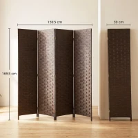 HOMCOM Wave Fibre Freestanding Folding Privacy Screen Panels, Room Divider, Dark Brown(m-3)