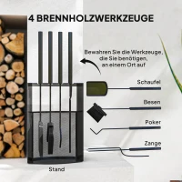 Outsunny 5-delige haardset met standaard – zwart metaal(m-4)
