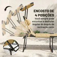 Outsunny Espreguiçadeira Dobrável Espreguiçadeira de Jardim com Toldo Ajustável para Jardim Terraço Piscina 70x200x45 cm Creme(m-4)