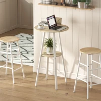 HOMCOM Mesa Alta de Cozinha Redonda com Prateleira de Armazenamento  para 2 Pessoas com Estrutura de Metal 55x55x95 cm Madeira e Branco(m-10)