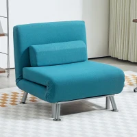 HOMCOM Single Linen-Feel Sleeper Chair - Dark Blue(m-10)