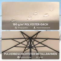 Outsunny Parasol Ø300 cm Kantelbaar Balkonparasol met Draaihendel, Kruisvoet en Zandzak, UV 30+ Inklapbaar Crèmewit(m-7)
