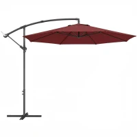 Outsunny 3 m Overhanging Cantilever Parasol, with Cross Base - Wine Red(m-1)