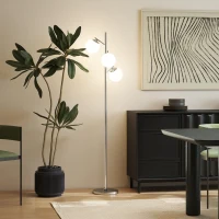 HOMCOM 3-Light Tree Floor Lamps for Living Room, Modern Standing Lamp for Bedroom with Globe Lampshade, 3000K/4000K/6000K Colour Temperatures, Steel Base, Silver Tone(m-10)