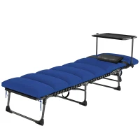 Outsunny Folding Sun Lounger with Canopy, Reclining Sunbed with Cushion, Side Pocket, Carrying Handle, Dark Blue(m-11)