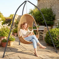 Outsunny Soporte para Silla Colgante Triangular con Cadena Ajustable Base Estable para Patio Jardín Carga 150 kg Negro(m-9)