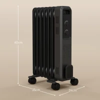 HOMCOM 1500W Oil Filled Radiator, Portable Electric Heater with 3 Heat Settings, Safety Cut-Off and Wheels, Grey(m-3)