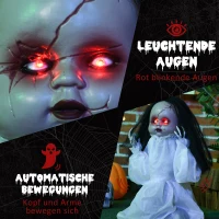 HOMCOM Halloween decoratie Horrorpop met LED-ogen die oplichten en beweegt bij het detecteren van beweging(m-5)
