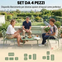 Outsunny Set Giardino 4 Pezzi, Divano Esterno Metallo con Doghe, Verde(m-5)