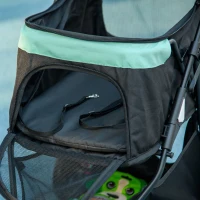 PawHut Huisdierbuggy inklapbaar met regenhoes, 2 drankhouders, blauw + groen(m-8)