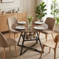 HOMCOM Dining Table for 4 People, 100 cm Round Industrial Kitchen Table with Storage Shelf, Rustic Brown(m-10)