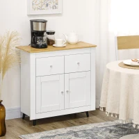 HOMCOM Aparador de Cozinha Móvel Auxiliar de Sala de Estar Moderno com Portas Dupla e 2 Gavetas 78x35x80 cm Branco e Madeira(m-3)