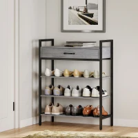 HOMCOM 4-laags schoenenrek, halrek voor maximaal 9 paar schoenen, spaanplaat, metaal, grijs(m-9)