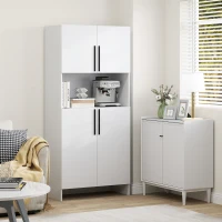 HOMCOM Keukenkast, voorraadkast voor keuken, woonkamer, eetkamer, kasten, planken, magnetronplateau, spaanplaat, wit(m-8)
