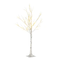 HOMCOM Kunstboom, Kunstberk met LED-Verlichting, Warmwit, Realistische, Witte Bast, 17L x 17B x 120H cm(m-10)