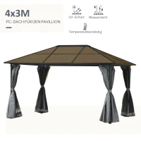 Outsunny paviljoen 3 x 4 m tuinpaviljoen partytent met zijdelen PC dak aluminium donkergrijs(m-4)