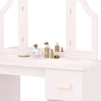 AIYAPLAY Kids Dressing Table, Kids Vanity Table and Chair Set with Tri-Folding Mirror, 2 Drawers, 2 Cabinets for Girls 3+, Pink(m-10)