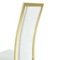 Chaise de salle à manger minimaliste européenne, bordure dorée 3D et dossier haut ergonomique, 44x42.7x109 cm, Blanc+Doré(m-9)