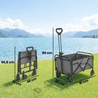 Outsunny Chariot de Jardin Charrette de Transport Pliable Tout-Terrain 66L Charge 68kg Poignée Réglable 81 x 45 x 89 cm Gris(m-3)