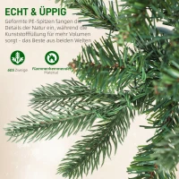 HOMCOM Kunstkerstboom 180 cm kerstboom met 605 dichte takken, 200 warmwitte LEDs Indoor(m-6)