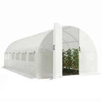Outsunny Serre Tunnel de Jardin 18m², Serre de Jardin Tunnel avec Porte et 12 Fenêtres avec Moustiquaires, 295x597x200cm, Blanc(m-11)