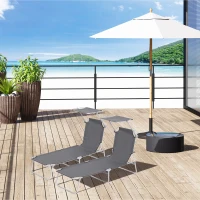Outsunny 2 Pieces Outdoor Foldable Sun Lounger, 4 Level Adjustable Backrest Reclining Sun Lounger Chair with Angle Adjust Sun Shade Awning for Beach, Garden, Patio, Dark Grey(m-2)