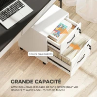HOMCOM Caisson bureau mobile à 2 tiroirs, meuble rangement bureau sur roulettes pour documents suspendus format lettre, blanc(m-4)